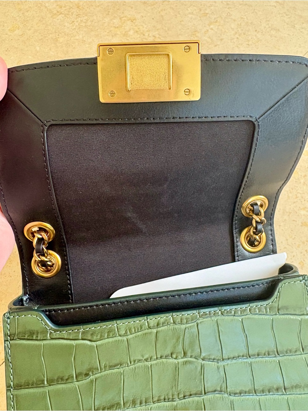 BRAND NEW / Marc Jacobs Green Quilted Croc-Embossed Crossbody with Gold Chain - Picture 4 of 7